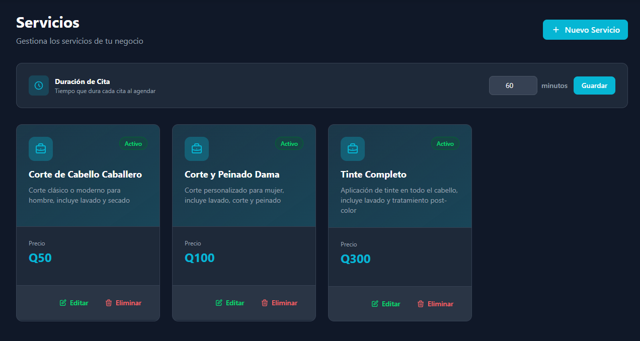 Gestión de servicios del sistema de citas